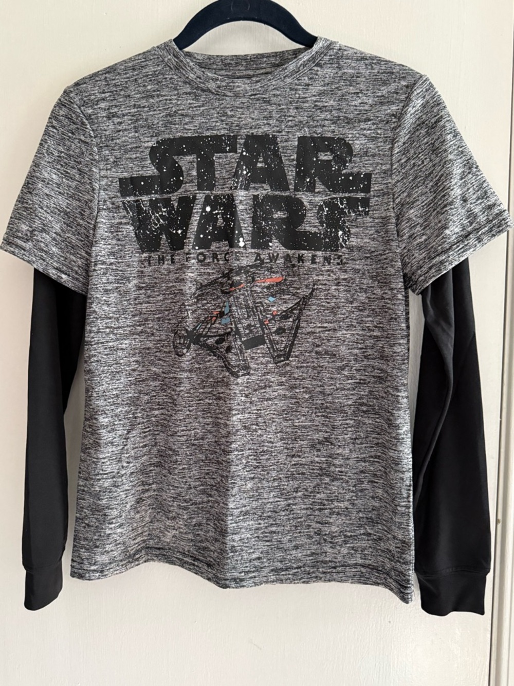 Star Wars Gray Heather Long Sleeve Tee with Black Sleeves Size L 10/12